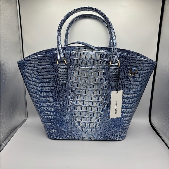 Brahmin Leather Large Tote Style Bag Coastal Blue Melbourne - Picture 9 of 16
